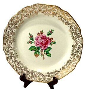Vintage 1940s Georgian China Vintage Briar Rose in Centre Plate w/ Gold Trim